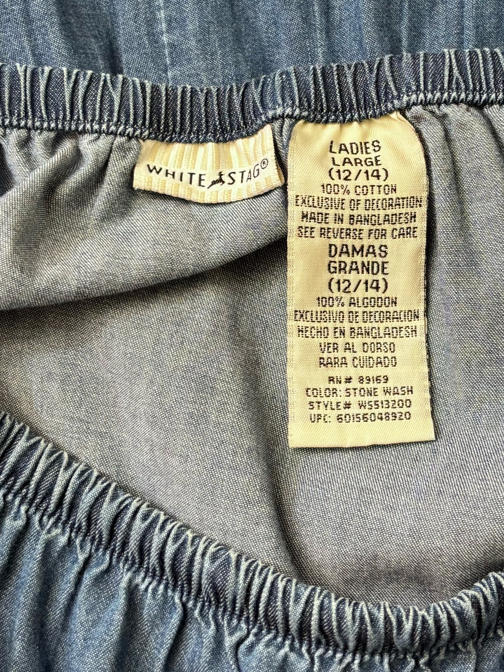 VTG White Stag Chambray Denim Tiered Maxi Skirt L Pull On Prairie Cottagecore - Picture 7 of 9